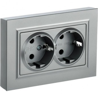 Розетка 2-местная с заземлением с защитными шторками 16А в сборе РСш12-3-БрА алюминий IEK BRITE BR-R24-16-K47-F