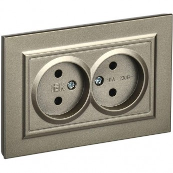 Розетка IEK BRITE РС12-2-БрШ 10А без заземляющего контакта и шторок, шампань BR-R20-10-K37-F Розетка IEK BRITE РС12-2-БрШ 10А без заземляющего контакта и шторок, шампань BR-R20-10-K37-F
